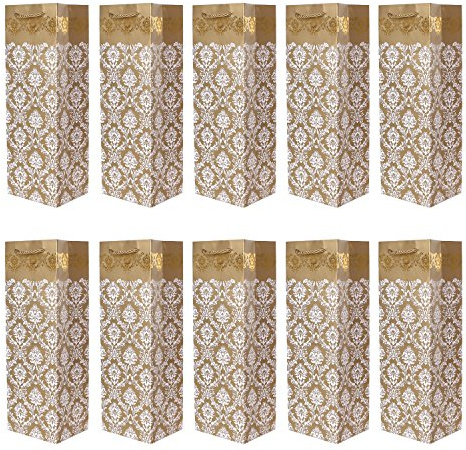 10er Packung edle Flaschentüten Geschenktüten gold für Wein Sekt und Champagner geeignet 36x12x10