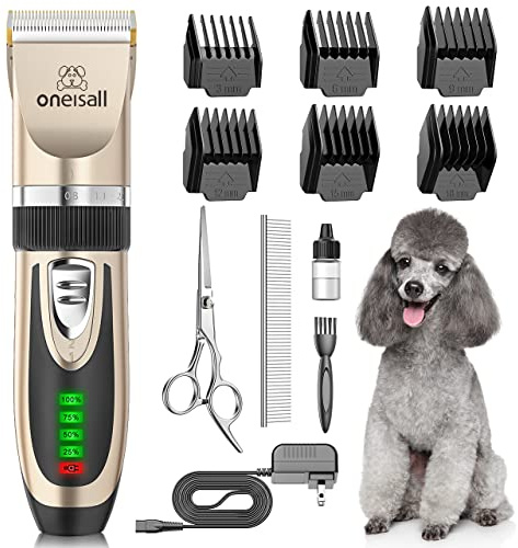 oneisall Leise Hundeschermaschine, 2000mAH 4h Laufzeit Schermaschine Katze Hunde dichtem Fell, Hunde Haarschneidemaschine Tierhaarschneidemaschine Hunderasierer Langhaar(Gold)