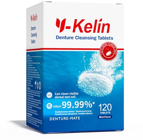 Y-Kelin Reinigungs für herausnehmbaren Zahnersatz/dritte Zähne, Gebissreinigungstabletten, Prothesenreinigungstabletten (120 Registerkarten)