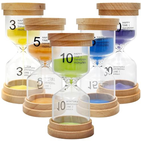 Sanduhr Set Kinder 5-TLG mit 5 Macaron Farben, 3/5/10/15/30 Minuten Küchen Timer, Bunte Sanduhren für Home Office Deko, kreatives Geschenk für Kinder