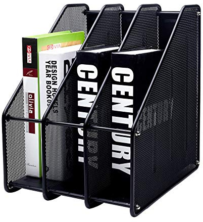 EXERZ Metall Zeitschriftenhalter 3 Fach Akten Organizer A4 Desk Ständer | Tisch-OrganizerBuild Saves Vertical Schreibtisch Space für Documents Folders Notebooks Cookbooks und Zuhause Büro Gebrauch
