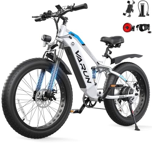 VARUN E Bike, E-Bike Herren mit 26 * 4.0" Fat Tire, 48V 18AH Akku, Bis zu 150 KM, 85Nm 250W Motor, 25KM/H, Offroad Ebike Mountainbike mit 7-Gang, All-Terrain Elektrofahrrad Herren, EU-Konformes