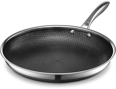 HexClad Hybrid-Pfanne, Ø 30 cm – Edelstahlpfanne mit Wabenstruktur – Bratpfanne für alle Herdarten, auch Induktion – Antihaftbeschichtete Pfanne, ofen- & spülmaschinenfest