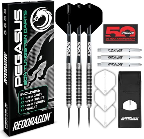 RED DRAGON Darts - Pegasus Dartpfeile Profi 80% Tungsten Darts Set | Erhältlich mit Dartpfeile Metallspitze 22g Steeldarts | Dart Pfeile mit Flights, Schäften & Etui