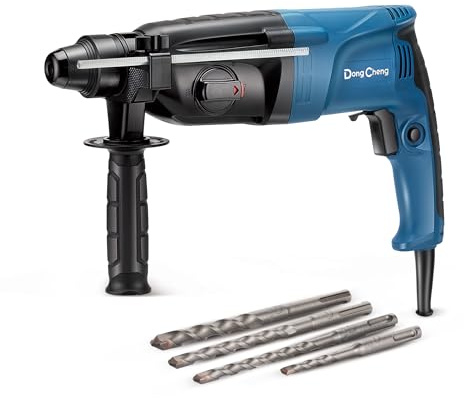 DongCheng Bohrhammer 800W, Schlagenergie 2.8 J, Leerlaufdrehzahl 0-1200U/min, mit 4 Drill Bit SDS plus, Bohren bis 26mm, 4 in 1 Bohrmaschine, Abbruchhammer, Anti-Vibrationsgriff
