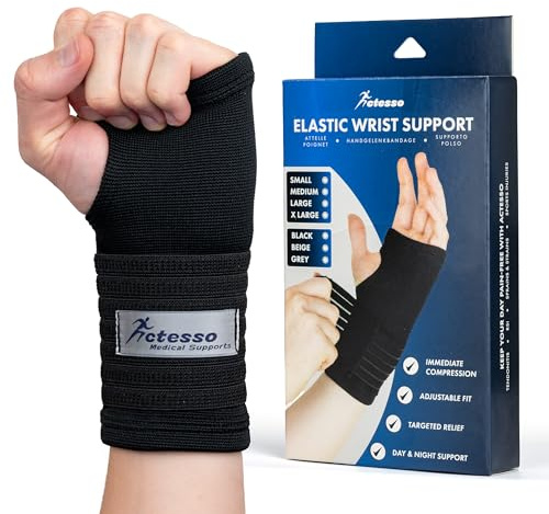 Actesso Elastische Handgelenkbandage für Sport & Alltag | Flexible Handgelenkstütze für Training, Arbeit, Verstauchungen und Sehnenscheidenentzündung (Mittelgroß, Schwarz)