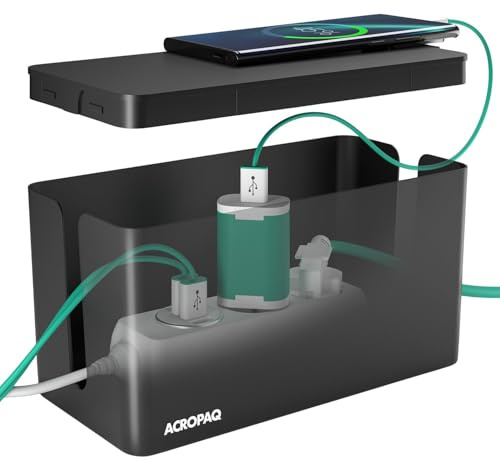 ACROPAQ Kabelbox klein - (23,5 x 12 x 11,5 cm), Kabelmanagement zum Kabel verstecken und Steckdosen verstecken, Kunststoff, Schwarz - Kabel Box, Kabelaufbewahrung, Steckdosenbox
