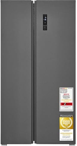 Exquisit Side-by-Side Kühlschrank | 442 l Nutzinhalt, Energieeffizienzklasse D, 39 dB(A) | No Frost Kühlen und Gefrieren, Schnellgefrieren, Temperaturregelung, LED-Display | SBS546-040D anthrazit