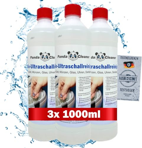 PandaCleaner Ultraschallreinigungsgerät Flüssigkeit - 3x 1L Konzentrat für Brillen, Dentalprodukte, Gold, Münzen, Glas, Uhren(wasserfest) UVM. (3000ml)