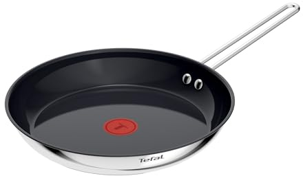 Tefal Nordica Edelstahl-Keramikpfanne 28 cm, Antihaftversiegelung, integrierter Thermo-Signal Temperaturanzeiger, geeignet für alle Herdarten (Gas, Elektro, Keramik, Induktion), Edelstahl, H8710655