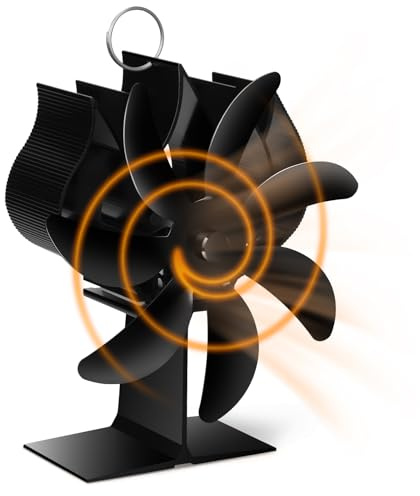Fwiull Kaminventilator ohne Strom,7 Blättern Ofenventilator Ventilator Für Kaminofen ohne Wärmebetriebener Stove Fan Leiser mit Ofenventilator Kaminventilator für Holzöfen/Holzbrenner (Schwarz-ZL)