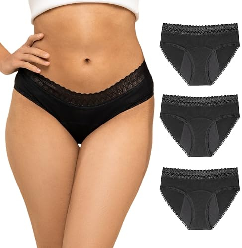 ZENAPHYR 3er Set Perioden Unterhosen Damen Schwarz Bio Baumwolle - Waschbare Saugfähige Menstruationsunterwäsche - XS