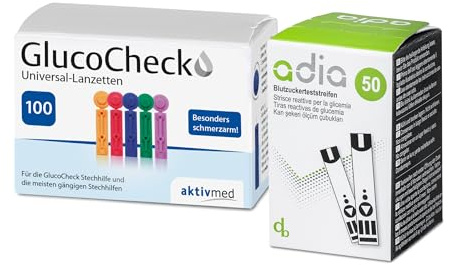 Diabetiker Vorteilspack : adia 50 Blutzuckerteststreifen + 100 Blutlanzetten (Universal-Lanzetten) zur Blutzuckermessung