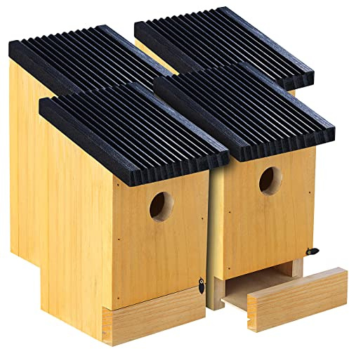 Royal Gardineer Vogel Nistkasten: 4er-Set Tannenholz-Nistkästen für Wildvögel, 22x14x12 cm, vormontiert (Meisen Nistkasten, Holznistkasten, Bausatz)