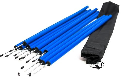 Lemodo Hunde Agility‑Set 12 Slalom‑Stangen, wetterfestes Slalom‑Set für Hundesport und Fußball, Agility‑Training, Hundetraining, Slalomstangen mit Metallspießen und Aufbewahrungstasche, Agility-Poles