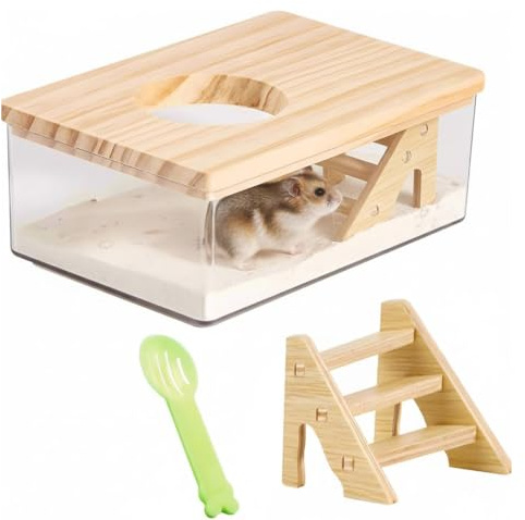 Zbozzba Acryl Hamster Sandbad Box, sandbad,mit Leiter und Schaufel,für Hamster,Mäuse,Chinchillas,Kleintiere