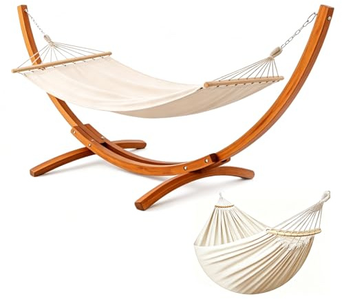 BELONID Hängematte mit Gestell, Mit 2 Hängematte, 200kg Belastbarkeit, Maße: 320x120x120 cm, Stabilem Bogengestell aus Massivkiefernholz, Für Garten, Terrasse und Balkon