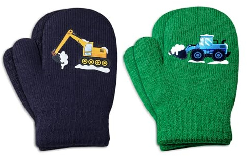 WAWSAM 3 Paar Fäustlinge Kinder Strick handschuhe Skihandschuhe für Mädchen Jungen (Marineblau+Grün)