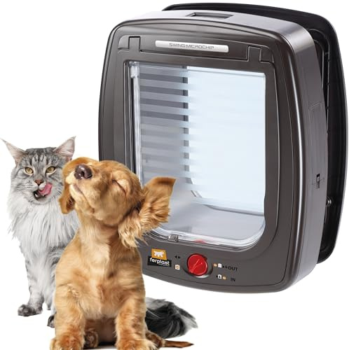 Ferplast Gattaiola con Microchip, Porta per Gatti e Cani, Porticina Gatti Microchip, 4 Modalità di Bloccaggio, Protezione contro le Correnti d'Aria, Taglia M Marrone
