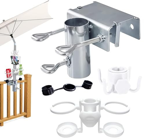YeahBoom Sonnenschirmhalter aus Metall,Tischklammer für Gartenschirme mit Haken,Schirmständer für Terrasse oder Tisch,Schirmständer Sonnenschirmhalter für Garten Terrasse Balkon Geländer