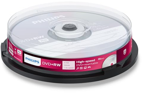 Philips DVD+RW Rohlinge High-Speed (4.7 GB / 120 Minuten Video, 1-4x Speed, 10er Spindel, rewritable / überschreibbar)