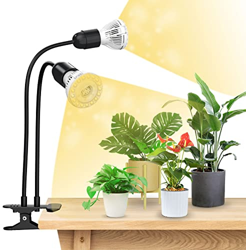 SANSI LED Pflanzenlampe für Zimmerpflanzen, 20W (300W Äquivalent) Vollspektrum 2-Kopf Clip On Pflanzenlicht mit 360° Schwanenhals, Wachstumslampe mit Hohe PPFD für Indoor Pflanzenwachstum