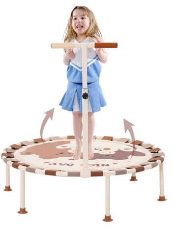 Trampolin Kinder Indoor Outdoor Ø101cm, Gartentrampolin Kindertrampolin mit Verstellbarem Schaumstoffgriff und Bungee-Rebounder, Fitness Trampolin für Jungen Mädchen ab 3 Jahre, bis 80 KG belastbar