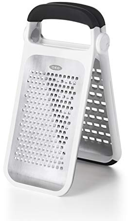 OXO Good Grips Geätzter Zwei-Klingen-Reibe | Edelstahlreibe mit Non-Slip-Griff und faltbarem Design für kompakte Aufbewahrung, Dual-blade-design für vielseitigkeit