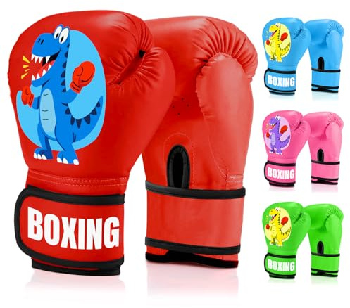 JUOIFIP Boxhandschuhe Kinder, Boxhandschuhe für Kinder 3 bis 14 Jahre, PU-Leder, Kinder Box Handschuhe zum Boxsack Sparring Training, Muay Thai, MMA, Kickboxen & Kampfsport, Rot