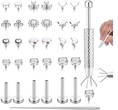 Adramata 16G/18G Tragus Helix Labret Piercing Innengewinde Nasenpiercing Stecker Lippenpiercing Hypoallergen Knorpel Conch Ohrringe Piercing Ohr 6/8/10MM