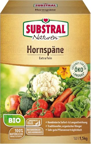 Substral Naturen Bio Hornspäne, Natürlich organischer Stickstoffdünger mit Sofort-und Langzeitwirkung, 1,5 kg