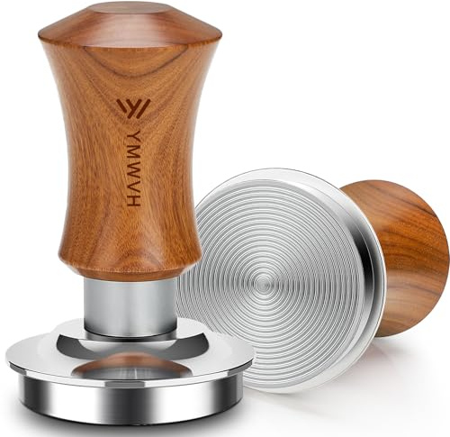 YMWVH Kaffee Tamper mit Base Ripple 58.3mm,Espresso Tamper,Kaffeetamper aus Edelstahl, eleganter Walnussgriff für Cafés und Kaffeeliebhaber