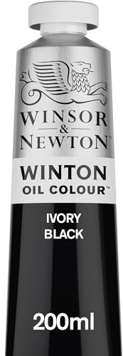 Winsor & Newton 1437331 Winton, feine hochwertige Ölfarbe - 200ml Tube mit gleichmäßiger Konsistenz, Lichtbeständig, hohe Deckkraft, Reich an Farbpigmenten - Elfenbeinschwarz