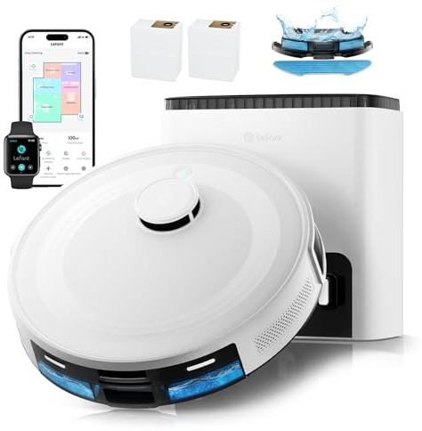 Lefant M2Plus Saugroboter mit Wischfunktion, 6000Pa Saugroboter mit Absaugstation, Saug Wischroboter mit Selbstreinigung, Staubsaugroboter mit LiDAR-Navigation,Weiß