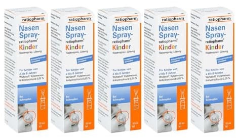 Ratiopharm Nasenspray für Kinder zwischen 2-6Jahren, wirkt abschwellend ohne Konservierungsstoffe, Spar-Set 5x10ml