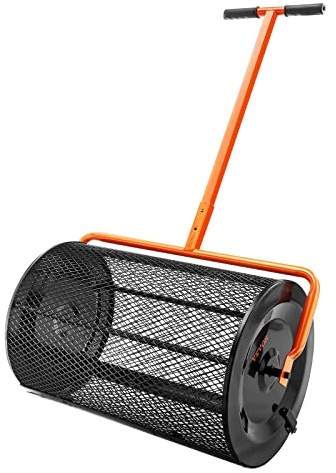 VEVOR Kompoststreuer aus Stahl Torfmoosstreuer 1,27x2cm Mesh-Korb Garten Rasen Streuer Grifflänge von 62 bis 67,5cm verstellbar 61cm Metall Mesh Korb Ideal für Dünger wie Kompost Mist Erde Torfmoos