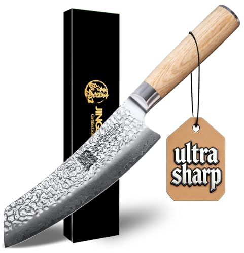Jingseiho Japanisches Santokumesser,18 cm VG-10 Aus Echtem 67-Lagigem Damaststahl, Schärfe und Schnitthaltigkeit Kochmesser, Ideal Für Den Hausgebrauch und Als Geschenk