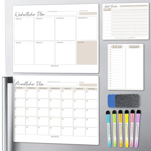 BIROYAL 4 Stk Magnetisch Wochenplaner Abwischbar 2026 - Wochenplaner & Monatsplaner Abwischbar, Familienplaner inkl. Habit Tracker & To Do List - Haushaltsplaner - Magnettafel für Kühlschrank