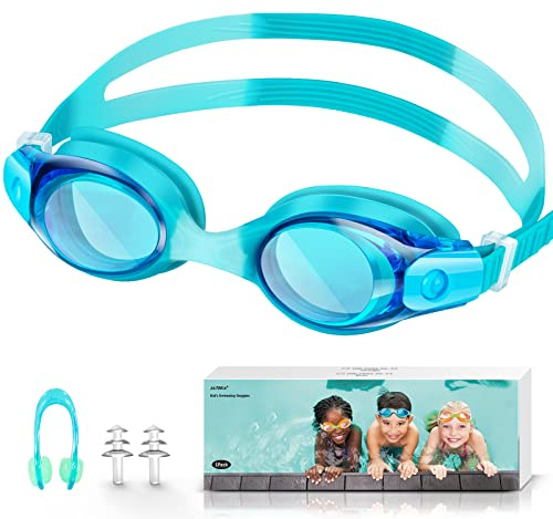 JATEKA Schwimmbrille Kinder,Taucherbrille für Jungen und Mädchen,Anti UV-Schutz Kein Leck Schwimmbrillen,Anti-Beschlag Wasserdicht Swimming Goggles Set mit Ohrstöpsel und Nasenclip