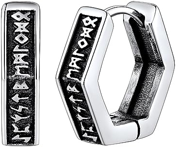 FaithHeart Wikinger Rune Ohrstecker für Herren Damen Edelstah Nordischer Wikinger Rune Creolen Ohrstecker Punk Stil Piercing Ohrschmuck mit Geshenkebox für Freunden Ehemann