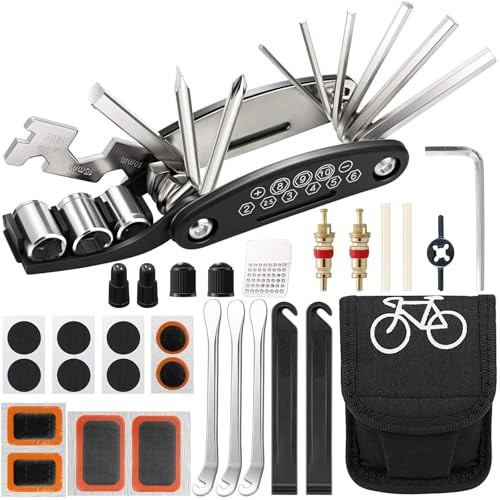Eckerdromk Fahrrad Werkzeugset, 16-in-1 Fahrrad Multitool Reparatursatz, Fahrradreifen Reparaturset, Multifunktionswerkzeug Fahrradwerkzeug, Unterwegs Fahhradtasche und Notfallwerkzeug Flickzeug