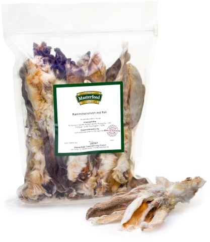 Masterfeed Kaninchenohren, Getrocknet, 100% Natürlich, Kauartikel für Hunde (mit Fell, 500 g)