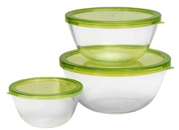 Lacers PurpleLine 6-teiliges Glas-Schüssel-Set (3 runde Glasschalen mit Deckel) – Mikrowellen- & spülmaschinengeeignet, BPA-frei, luftdicht, stapelbar – ideal für Haushalt, Gastronomie & Camping