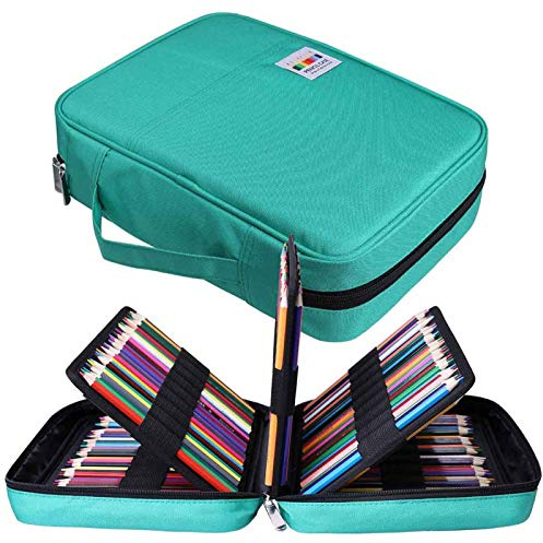 JAKAGO Große Federmäppchen XXL mit 220 Schlitze Stifte Aufbewahrung, Wasserdichtes Stiftetasche für Aquarellstifte & Marker & Gelstifte,Geschenk für Studenten Künstler-Grün