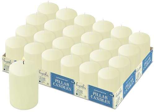 Hyoola Elfenbeinfarbene Stumpenkerzen 5 x 7,5 cm - Unparfümierte Stumpenkerzen Groß - 24er-Pack - Kerzen Lange Brenndauer Hergestellt in EU