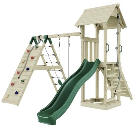 Rebo Spielturm Trondheim in Dunkelgrün Kinderschaukel
