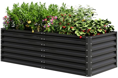 UDPATIO Hochbeet aus Metall,180x60x90 cm, Zink-Aluminium Freistehendes Hochbeete für Garten und Balkon, 970 L Pflanzkasten für Garten, zum Anbau von Gemüse, Blumen und Obst, Grauschwarz