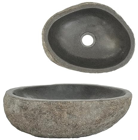 vidaXL Waschbecken Flussstein Naturstein Aufsatzwaschbecken Waschschale Waschtisch Handwaschbecken Bad Waschplatz Badezimmer Oval 29-38cm