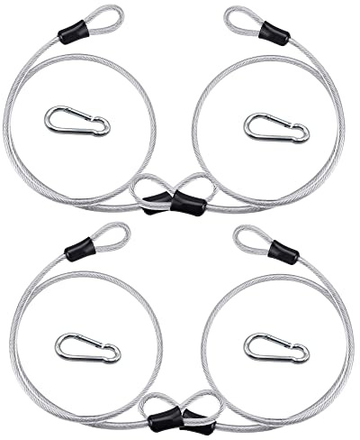 4 Stück Drahtseil Sicherheitskabelschloss Stahlseil mit Ösen Sicherheit Edelstahl Sicherheitskabel Diebstahlsicherung Seil mit Karabiner für Gartenmöbel, Fahrrad. (0.8m x 3mm)
