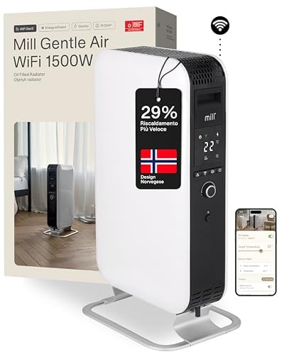 Mill Ölradiator Elektro Heizkörper 1500W - WIFI Smarte Elektroheizung mit App, Heizung elektrisch für 18-22m², Ölradiator energiesparend, Elektroheizkörper leise & sicher, Designed in Norwegen - weiß